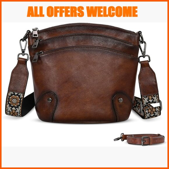 Handbags - Leather Crossbody Bag with Adjustable Straps and Multiple Pockets